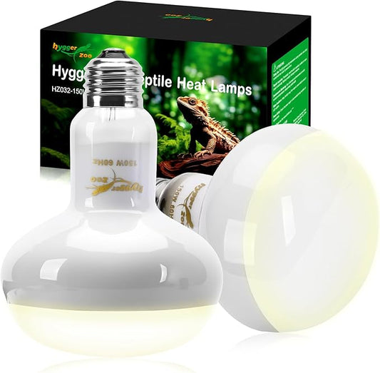 Reptile Heat Lamp Bulbs 150W (2-Pack) – Efficient Heating & Simulated Sunlight Basking Light for Amphibians, Bearded Dragon, Lizard, Turtle, Chicken – E26 Base