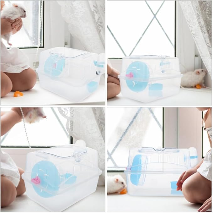 FOMIYES Gerbil Carrie Cage Hamster Travel Carrier Portable Cages Gerbil Transparent Travel Carry Case Outdoor Vacation House for Hamster, Gerbil, Mice Guinea Pig Small Animals - Blue