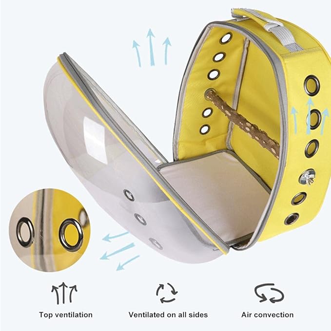 Breathable Space Capsule Pet Parrot Carrier Backpack Transparent Bird Travel Bag Double Zipper for Easy Access Non Slip Padded Bottom Panoramic Design Reduces Bird Stress (1)
