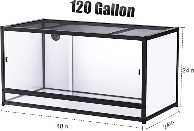 120 Gallon PVC Reptile Enclosure 48"x24"x24" – Large Reptile Tank with Front Sliding Glass Doors & Lock, for Bearded Dragon, Ball Python, Snake