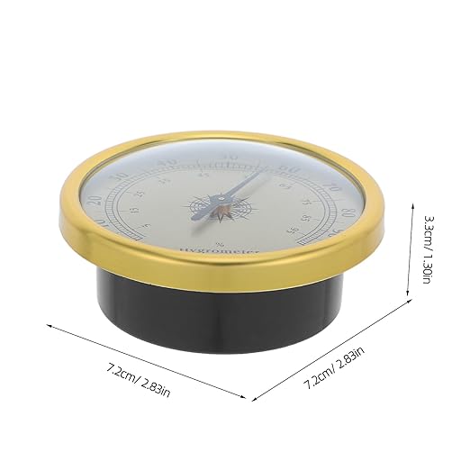 Golden Round Hygrometer: Accurate Indoor Humidity Monitor - Analog Thermometer for Humidor Violin Cabinet Wine Cellar - Battery-Free Stainless Gauge