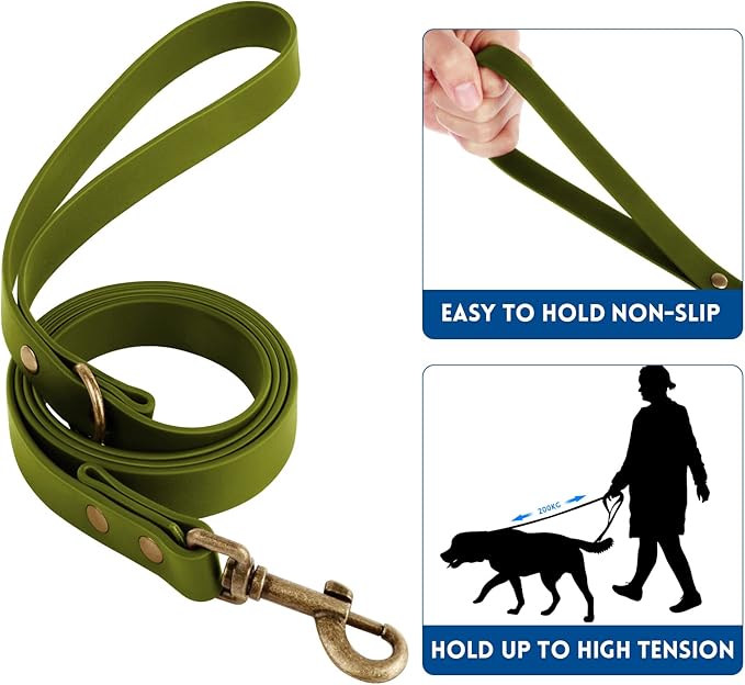 Wisedog Waterproof Dog Collar and Leash Set, Adjustable Puppy Collar with Cute Tag 5FT Dog Leash with Poop Bag for Small Medium Large Dogs (M, Green)