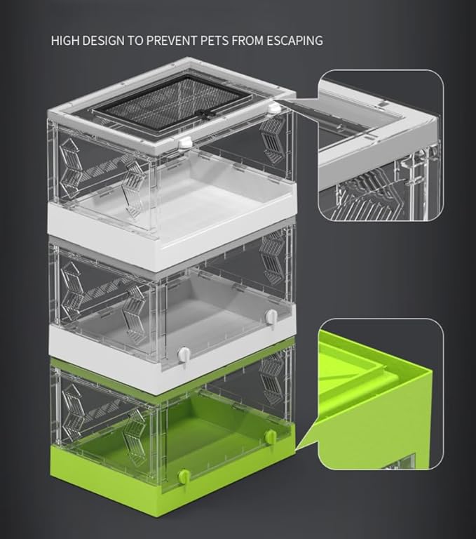 Large Portable Reptile Tank with Multi-Observation Perspective Foldable and Bottom Pulley, Ideal Habitat for Gecko, Frog, Spider and so on (White Extra Large)