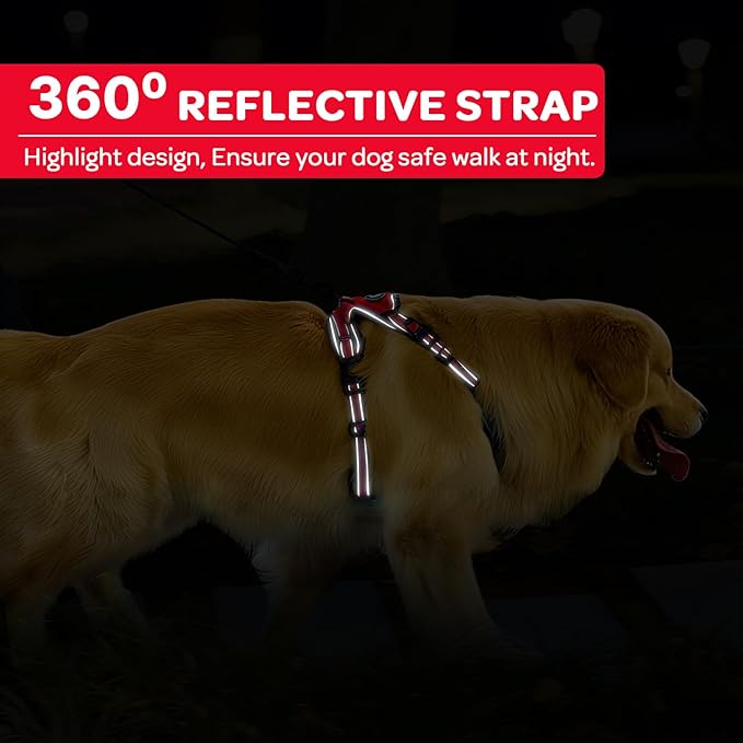 FURRYFECTION Plaid Dog Harness for Medium Dogs, Reflective No Pull Adjustable Pet Vest with Front Clip, Leash, Easy Control Handle and Seat Belt, Red, M