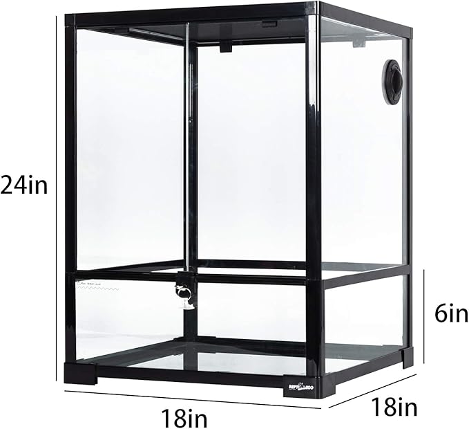 REPTI ZOO Reptile Glass Terrarium, 18" x 18" x 24" Front Opening with Double Hinge Door & Top Screen Ventilation, 30 Gallon Tank Large Reptile Terrarium (Knock-Down)