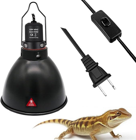 5.5in Deep Dome Reptile Light Fixture 150w,Dome Reptile Heat Lamp Fixture 150w with Switches Fit for Reptile Heat Bulb uvb，Reptile Heat Lamp Domee 150 for Amphibian Reptilee for Turtles