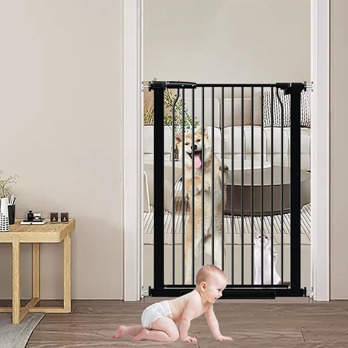 41" Extra Tall and Wide Pet Gate, 71.3-76.7 in Baby Gates with Door for Doorways Hallways, Walk Thru Large Dog Gate Indoor, Auto Close Long Child Safety Gates for Kids Puppy Doggie, Black