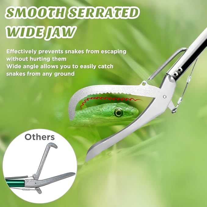 HOMEYA 60" Professional Snake Tongs Extra Long Heavy Duty Reptile Rattle Snake Catcher Wide Jaw Handling Tool Stainless Steel Snake Grabber Outdoor Snake Catcher Tool with Lock, Non-Slip Grip Handle