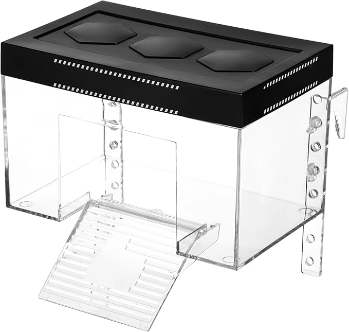 Clear Turtle Sunroom, Tortoise Raised Basking Zone with Ramp & Top, Height Adaptable, Small Reptile Abode with Drilled Hole for Hex Basking Bulb