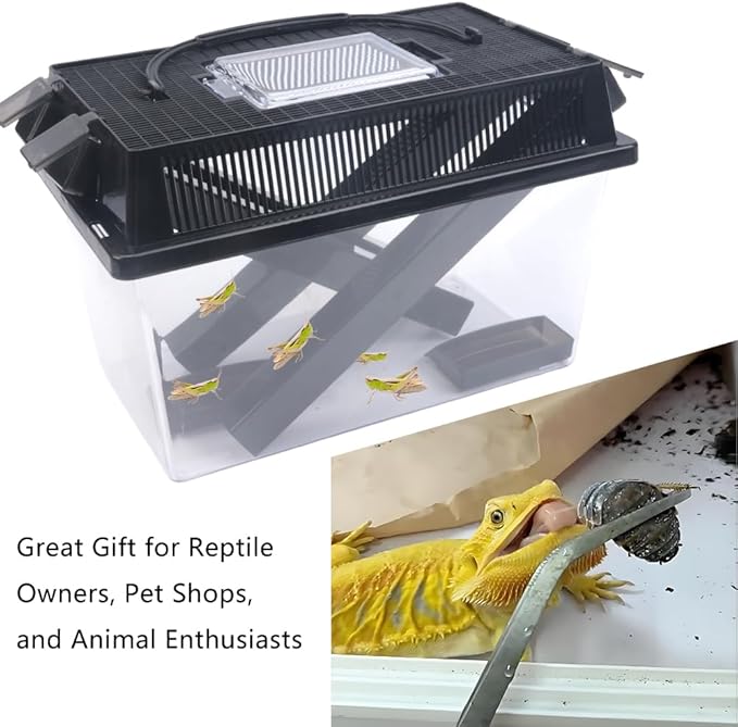 1 Pack Cricket Keeper Insect Keeper with 2 Pcs Dispenser Tubes and 2 Pcs Insect Stainless Steel Tweezers for Reptile Bearded Dragon Leopard Gecko Lizard Frog (Large)