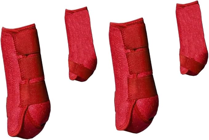 4Pcs Horse Boots Leg Protectors Adjustable Comfortable Neoprene Reusable Breathable Horse Guards Set Leg Gear for Ourtdoor, red, S