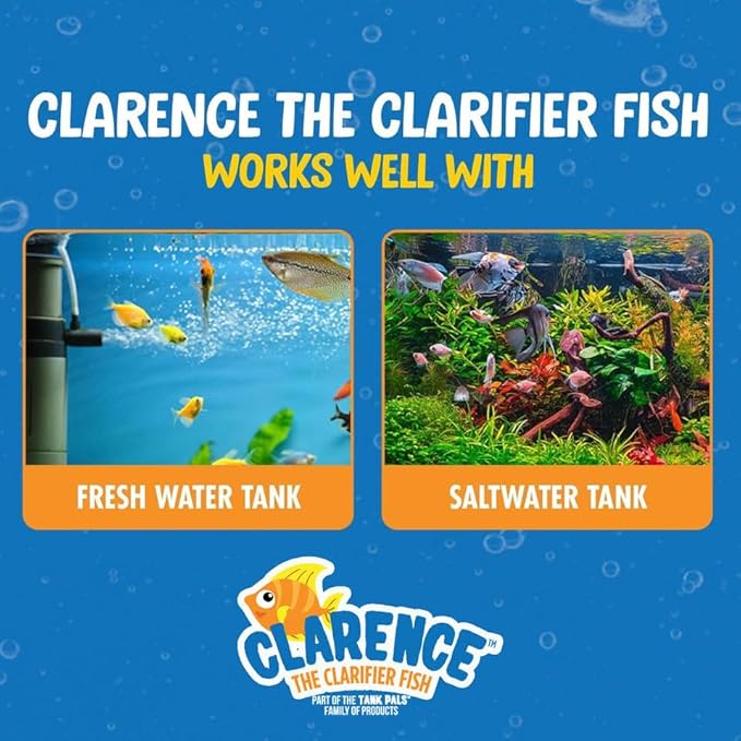 Clarence the Clarifier Fish - 6 pk, Purple - Aquarium Treatment, Clear Cloudy Fresh-Saltwater, Fish-Plant Safe, 10gal Tank Maintenance Each