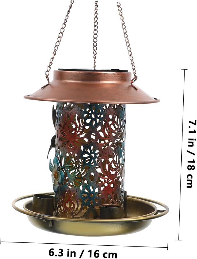 VANZACK Solar Bird Feeder Sturdy Metal Design for Outdoors Unique Hanging Bird Feeder with Elegant Patterns Water Cup for Attracting Garden Birds