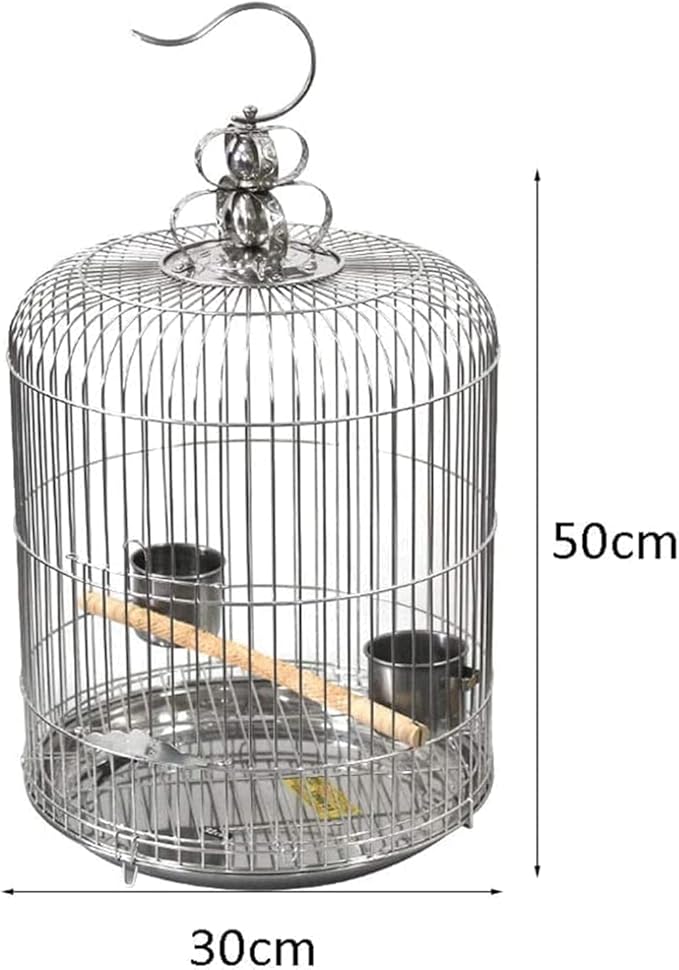 Bird Cage Hanging Bird Cage Stainless Steel Round Bird Carriers Portable for Travel Flying Bird Cage for Home Bird Nests Novel Design，30cm