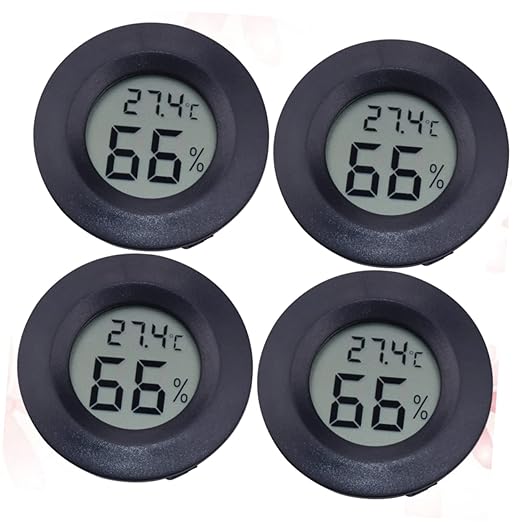 8pcs Round Digital Hygrometer and for Reptile Pets Acrylic Embedded Humidity for Home Use Accurate Measurement Celsius Black