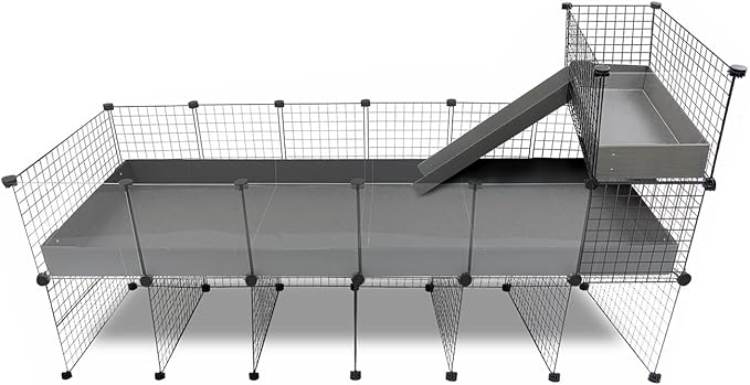 GuineaDad Piggy Condo – Premium C&C Cage with Balcony, Ramp, & Pillars for Guinea Pigs & Small Animals with Coroplast Base | Acrylic and C&C Grids for Small Pets (Acrylic, XXL (29" x 87.5" x 42"))