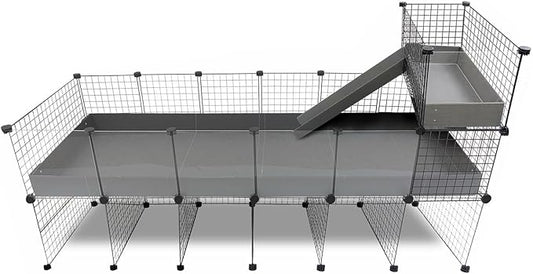 GuineaDad Piggy Condo – Premium C&C Cage with Balcony, Ramp, & Pillars for Guinea Pigs & Small Animals with Coroplast Base | Acrylic and C&C Grids for Small Pets (Acrylic, XXL (29" x 87.5" x 42"))