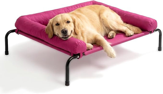 Cooling Elevated Dog Bed for Large Dogs, Portable Indoor & Outdoor Raised Dog Bed with Breathable Mesh, Chew Proof Pet Hammock Cots with Removable and Waterproof Bolsters