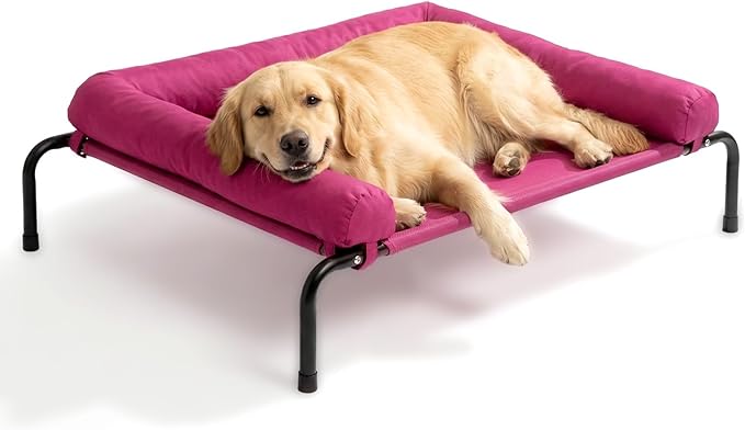 Cooling Elevated Dog Bed, Outdoor Raised Dog Beds, Medium Waterproof Dogs Cot W/Breathable Mesh, Pet Cot W/Portable Removable Bolster