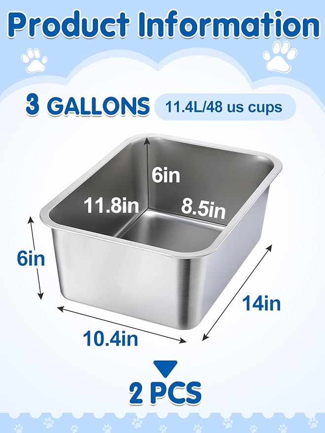 2 Pcs 3 Gallons Extra Large Dog Water Bowl, Durable Reusable Stainless Steel Dog Bowl, High Capacity Water and Food Bowl for Household with Multiple Large Dogs Indoor Outdoor