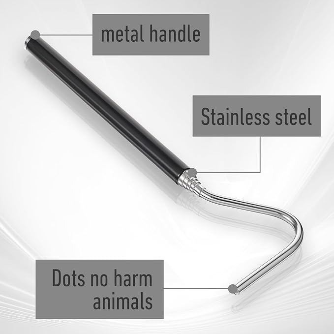 Stainless Steel Extensible Snake Hook 26 Inches, Retractable Reptile Hook Foldable Stainless Steel Snake Tool Portable Mini Snake Hook For Ball Python Snake Stick Pick-Up Handling Tool, Black