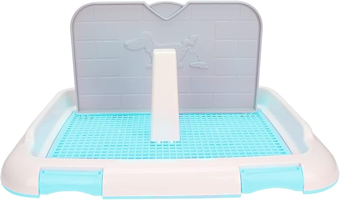 Puppy Dog Potty Tray Pee Pad Holder, Mesh Training Toilet for Small and Medium Dogs, Easy to Clean, Wall for Male Dogs, Ideal for Busy Owners (Blue)