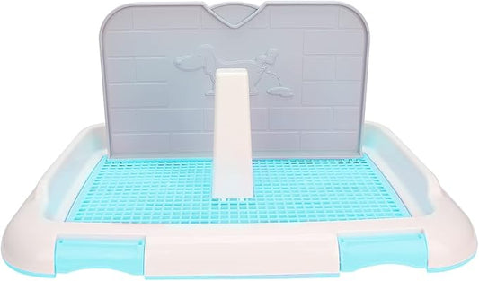 Puppy Dog Potty Tray Pee Pad Holder, Mesh Training Toilet for Small and Medium Dogs, Easy to Clean, Wall for Male Dogs, Ideal for Busy Owners (Blue)