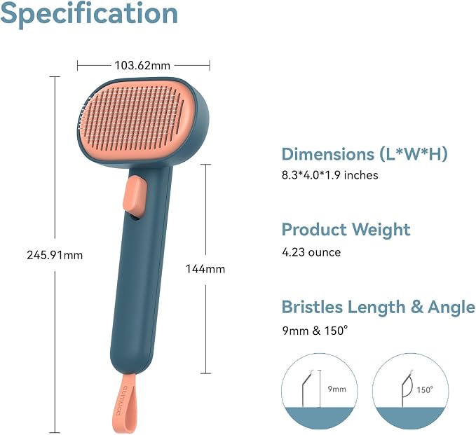 Aumuca Skin Friendly Self-Cleaning Slicker Brush for Dogs & Cats, Gentle Pet Grooming Tool for Shedding & Deshedding, Efficient Hair Remover for Long & Short Haired Pets - Image 9