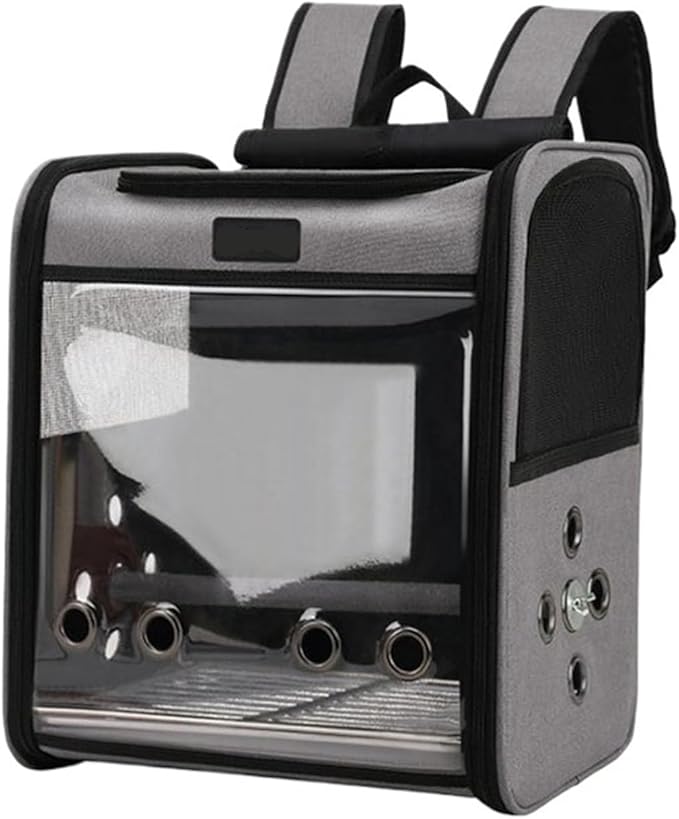 Backpack Bird Carry Cage Carriers Bag Travel Set Pet Bird Breathable Double-Shoulder Backpack Outgoing Travel Cage(Grey)