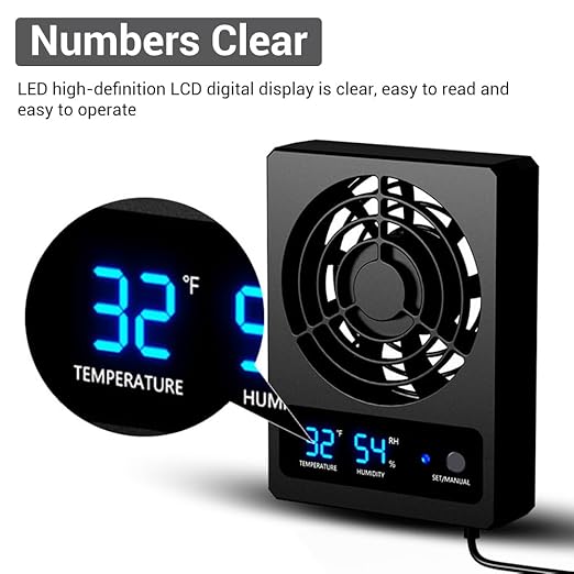 Reptile Ventilation Fan, USB Dehumidifier for Rainforest Terrarium with LCD Digital Display, Increasing Air Circulation for Amphibians, Reptiles, Snakes, Tortoise, Lizard Tank