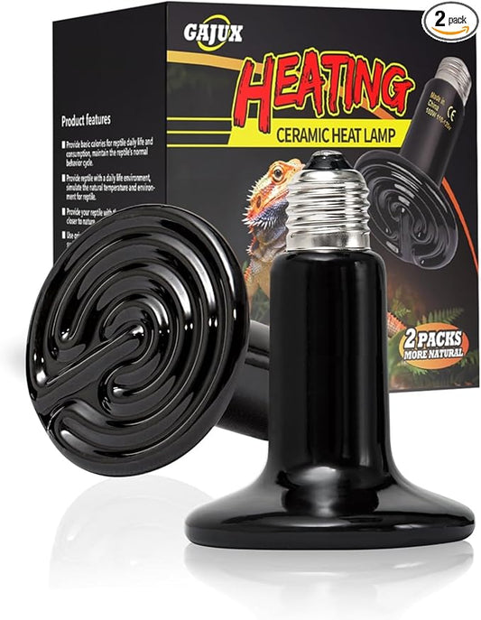 Ceramic Heat Emitter, 2 Pack 75W Reptile Heat Lamp, Heat Lamp Bulbs for Reptiles, Amphibian, Chicken, Dog, Cat, Snake, Chicken