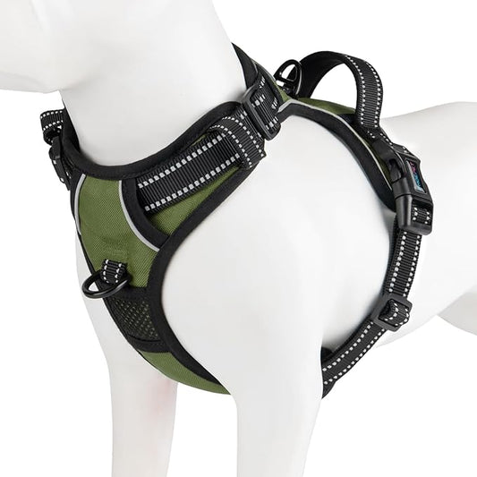 PHOEPET No Pull Dog Harness with Handle Reflective Padded Vest for Small Medium Large Dogs, Adjustable Puppy Harnesses with Front & Back Clip Easy Walking (M, Misty Green)