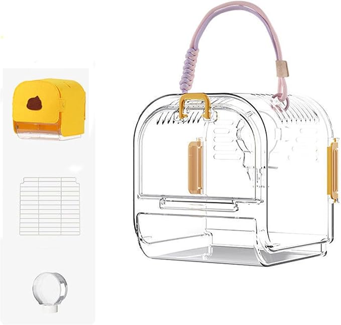 Portable Small Bird Travel Carrier Cage, Clear Acrylic Bird Cage with Shade Cover, Lightweight Bird Travel Carrier for Parrots Parakeets Cockatiels(B)