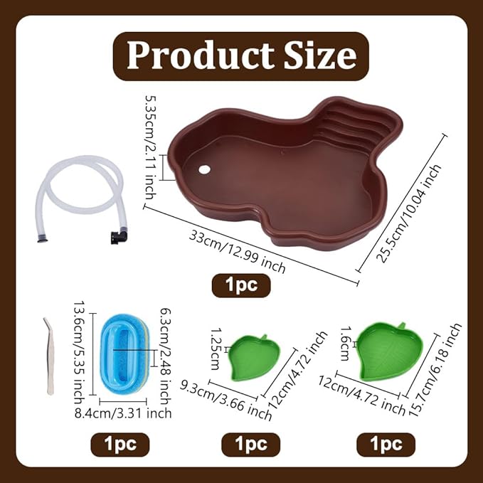 OLYCRAFT 5Pcs/Set Turtle Water Dish with Reptile Feeding Bowls and Cleaning Brush Non-Slip Bathtub Habitat Reptile Bathing Pool Set for Turtles Horned Frogs Lizards Small Pets