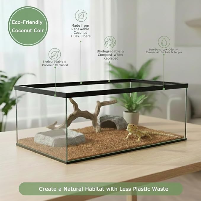 Reptile Carpet, Reptile Mat, Natural Coconut Fiber Liner Flooring for Tank, Bearded Dragon Tank Accessories (18"X 36", 3 PCS)