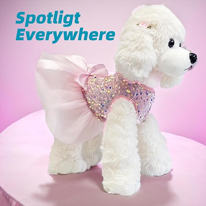 Dog Princess Formal Dress for Small Dogs Girl,Sparkling Sequins Sweet Pet Clothes Wedding Birthday Party Puppy Dresses,Cat Apparel Accessories Costumes Outfit Skirt Pink (Pink, Large)