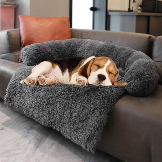 Tinaco Calming Dogs/Cats Bed Mats, Dog Pad Washable Removable Couch Cover, Plush Long Fur Mat for Pets, Waterproof Lining, Perfect for Small, Medium and Large Dogs and Cats (Dark Gray, 36"x31")