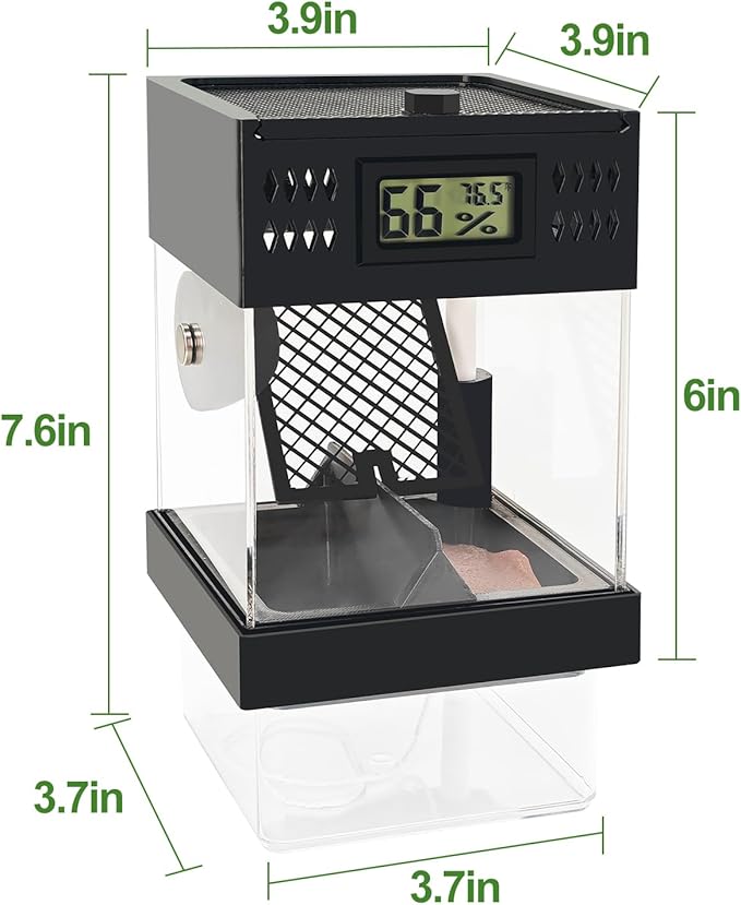 Pre-Assembled Jumping Spider Enclosure,Spider Enclosure with Thermometer and Self-Humidifying Device,Insect Terrarium with All-Side Ventilation, Praying Mantis Habitat,Includes a Hideout.