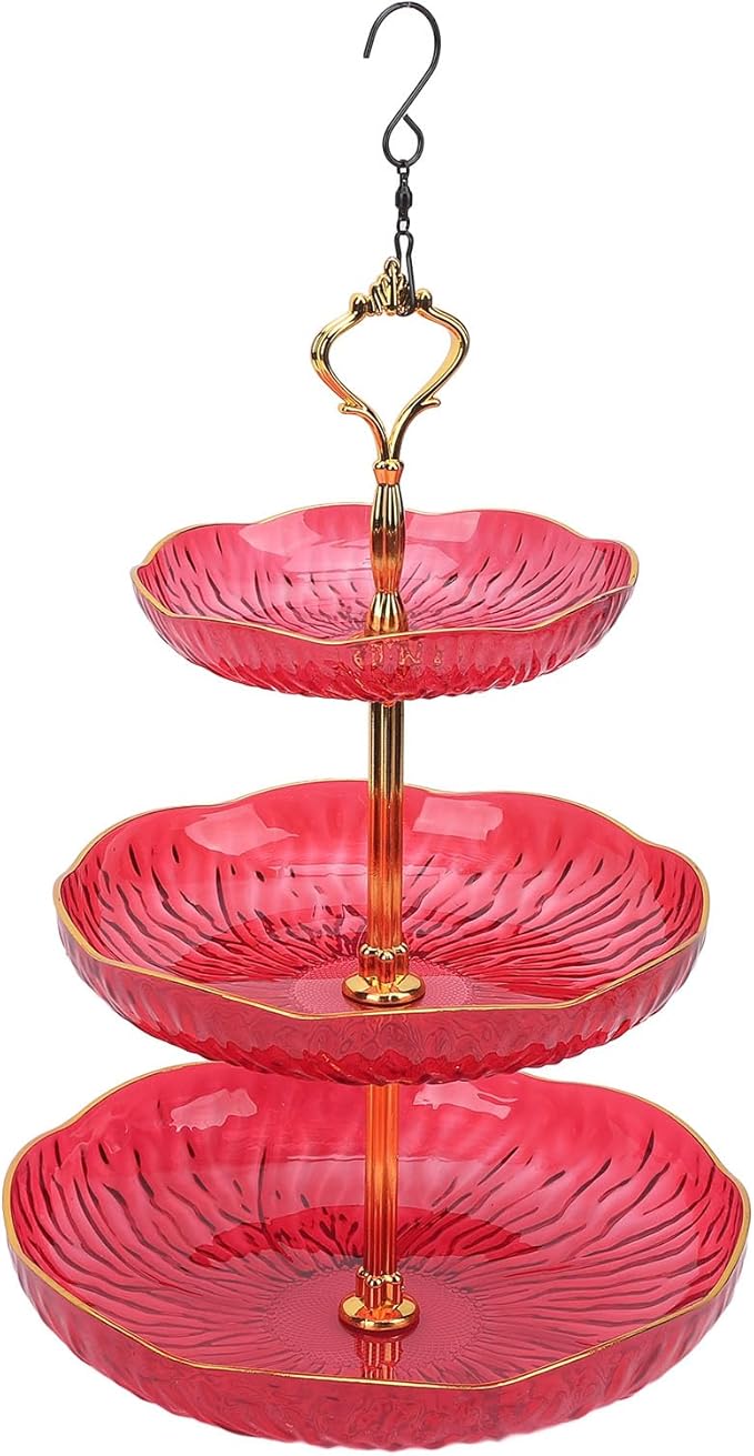 SUNGOOYUE Hanging Bird Feeder for Outdoor Use, Practical Bird Bath with 3-Tier Hanging Bowl, Holds Up to 4.5 Kg of Food, Improves The Watching Experience in Your Garden (Red)