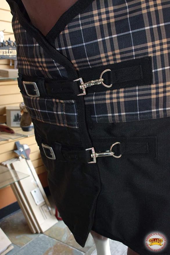 Orange Black Plaid 80 in HILASON 1200D Winter Waterproof Poly Horse Turnout Blanket Belly Wrap