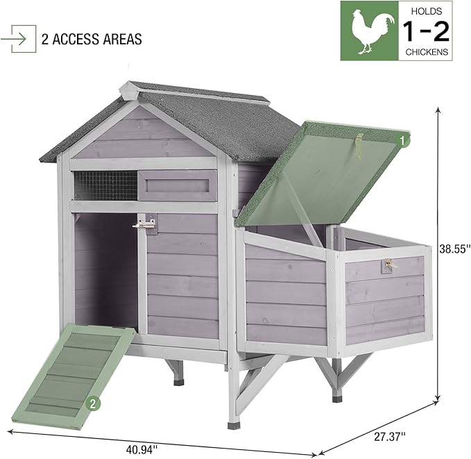 Outdoor Chicken Coop with Nesting Box, Upgrade Durable Chicken House with Leakproof Pull-on Tray and Weatherproof Roof