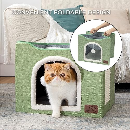 Bedsure Cat House Bed for Indoor Cats with Fluffy Ball and Scratch Pad - Image 4