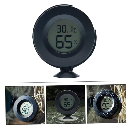 BESPORTBLE 1pc Reptile Hygrometer Thermometer LCD Display Accurate Temperature and Humidity Monitor for Terrariums Snakes Lizards and Turtles Powerful Cup for Easy Installation