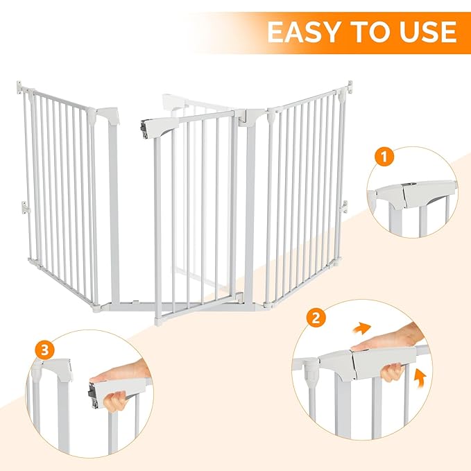 Bonnlo 82-Inch Versatile Safety Gate Metal Baby/Pet Gate Configurable Dog Barrier - Ideal for Wide Door Openings, Stairways, Doorways, Includes Wall Mounts