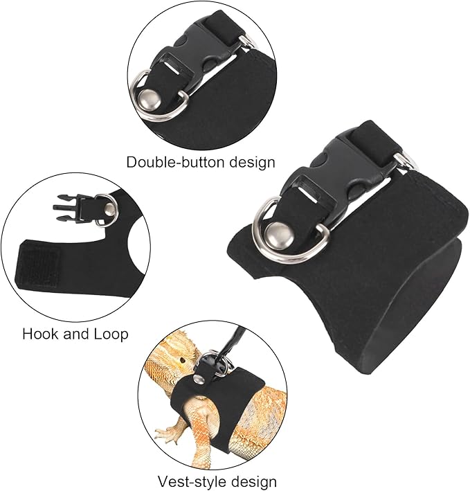 Bearded Dragon Leash and Harness Set, Reptile Walking Accessories Outdoor Safety Equipment for Small Pet Lizards Geckos and Chameleons