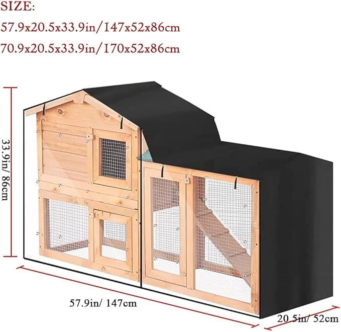 Triangle Rabbit Hutch Cover 210D Oxford Waterproof Rabbit Guinea Pig Animal Hutch Elevated Cover Dust Pet House Bunny Cage Covers (57.9x20.5x33.9in/ 147x52x86cm)