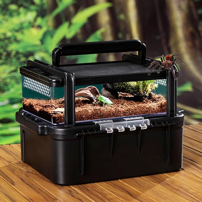 Flushbay Portable Reptile Cage Carrier Tank with Handle Reptile Transport Container Terrarium Box Habitat Cage Pet Houses for Turtle, Gecko, Bearded Dragon, Lizard, Frog, Snake, Spider