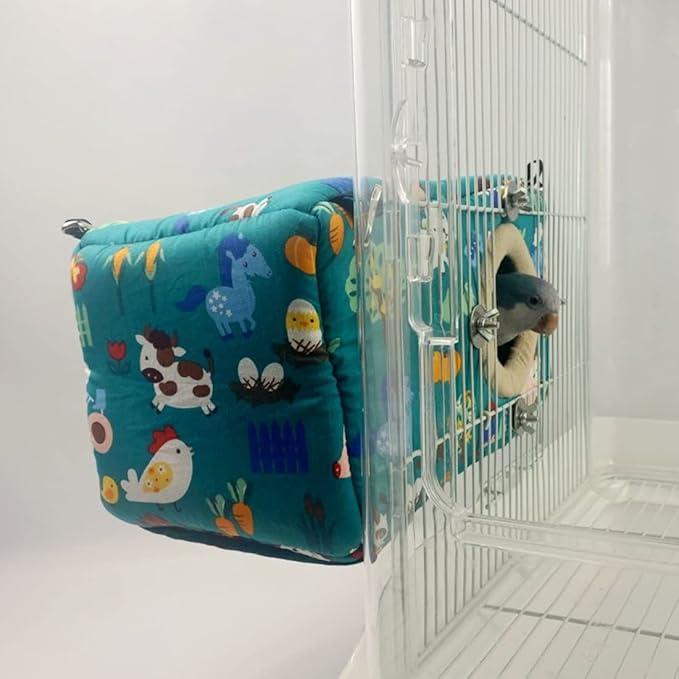 Large Winter Warm Bird Nest House, Bird Bed for Cage, Parrot Nest Snuggle Shed Hut for Four Seasons, Easy to Install for Quaker Lovebirds (Green,Large)
