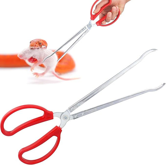 15 Inch Reptile Feeding Tongs, Extra Long Large Snake Feeding Tweezers, Curved or Straight Design Heavy Duty Stainless Steel Feeding Tongs for Ball Python Accessories Aquascape Maintenance (Curved)