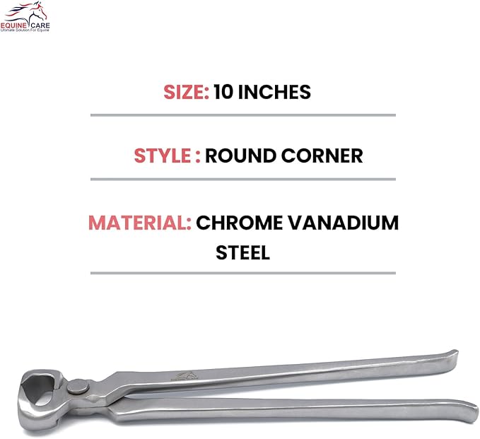 Equine Care 10-Inch Miniature Hoof Nipper | Chrome Vanadium Steel, No-Spring Farrier Tool for FOAL, Shetland, Miniature, Donkey & Pony Hoof Care | Ergonomic Grip & Precision Blades.